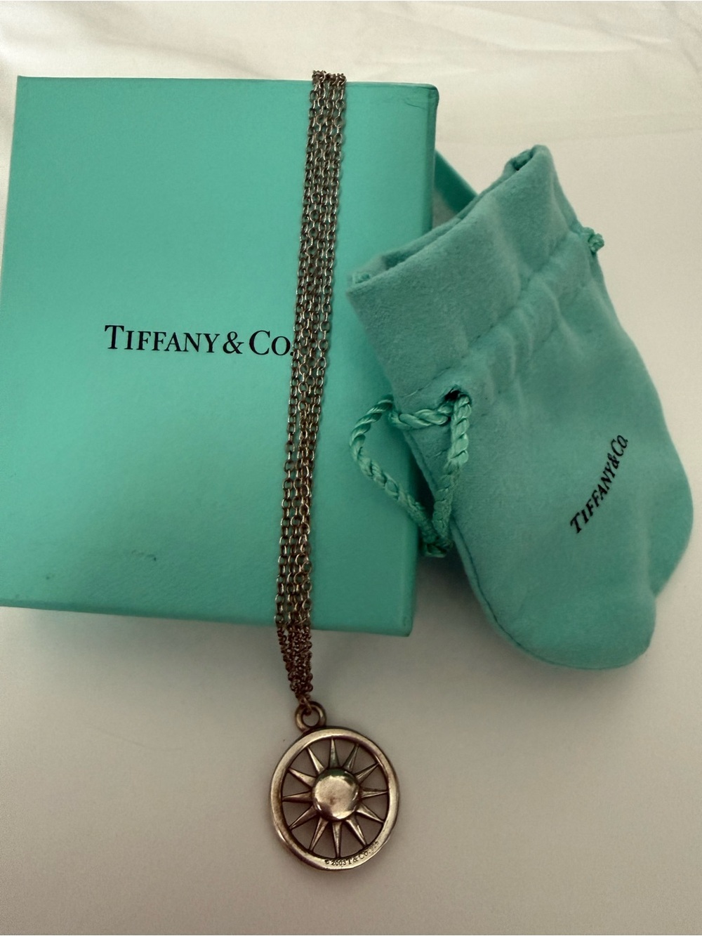 Tiffany & Co. Silver Compass Pendant Necklace with Tiffany Blue Pouch